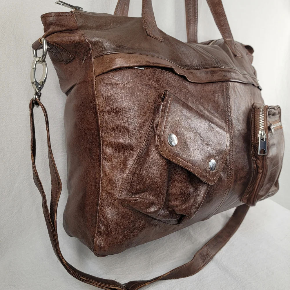 Brampton London Soft Leather Slouchy Utility Tote Bag Oversized Satchel